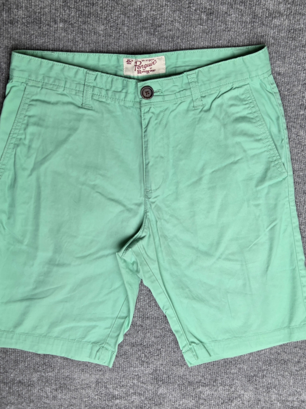 Original Penguin Men's Mint Green Solid Cotton Chino Shorts Size-30